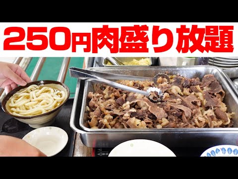 【肉盛り放題!!安すぎる250円!!】最強のコスパ!!安すぎる讃岐うどんの名店【一屋 丸亀三条店】香川県丸亀市