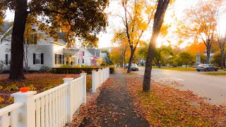 Autumn Sunrise Walk in Woodstock, Vermont (4K) | Binaural Audio (Relax), Quintessential New England