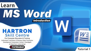 MS Word | Tutorial 1 | Introduction | HARTRON SKILL CENTRE FATEHABAD