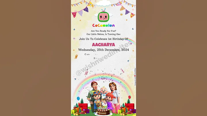 Editable Cocomelon Birthday Invitation Video Template | Birthday Invite | WhatsApp: +91-9878949765