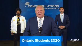 Ontario premier doug ford delivers a commencement address from queen's
park to graduating students. he is joined by stephen lecce, ontario's
education minist...