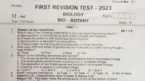 12th Biology First Revision Exam Original Question Paper 2023| English Medium