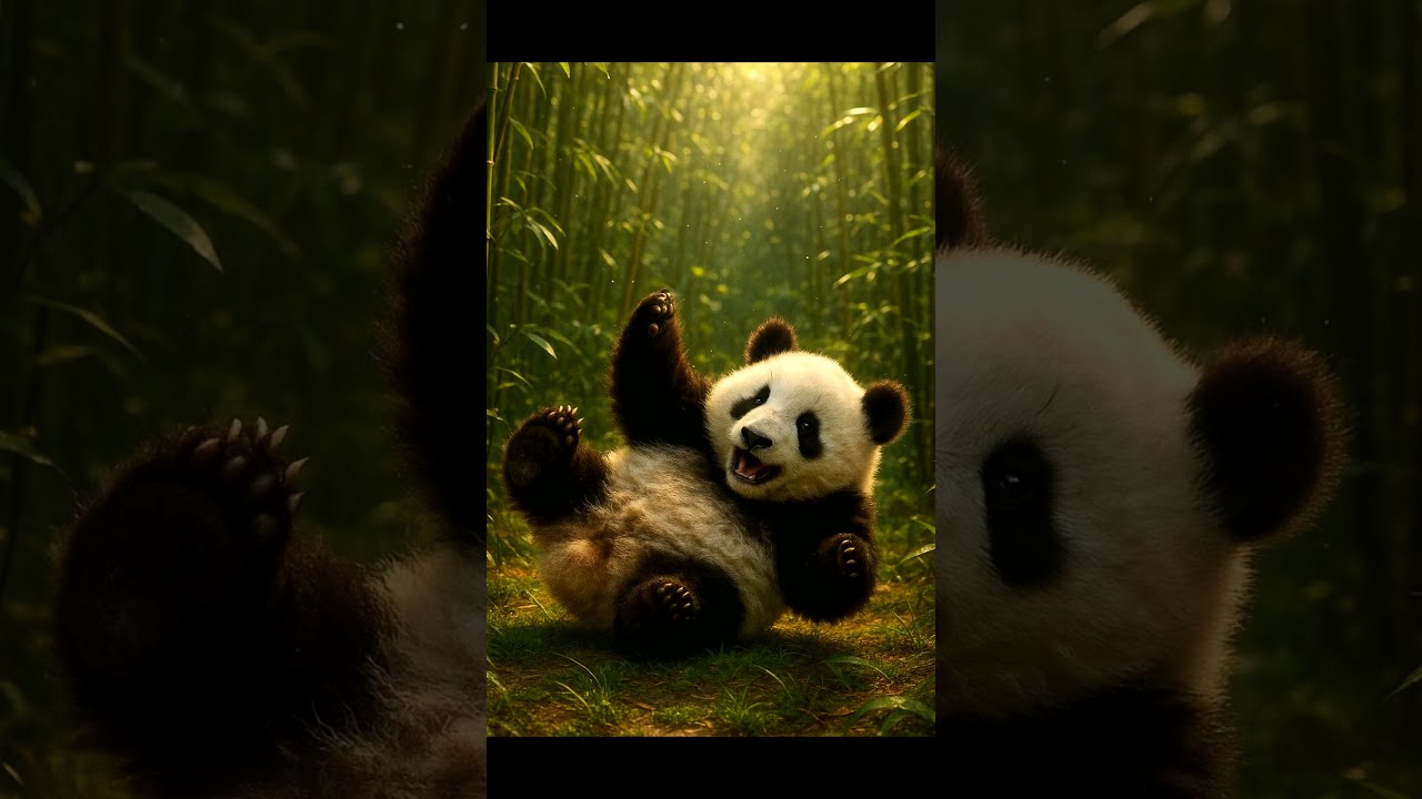 Adorable Baby Panda Rolling In Bamboo Forest Cute Animal Video 4K