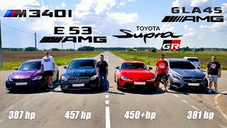: AMGE53 vs Supra GRvs BMW M340i vs Mercedes-AMGGLA45