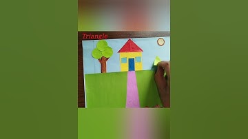 Geometric Shapes House Scenery craft with paper @ArasEasyArt #ytshorts #easydrawing #kidscraft
