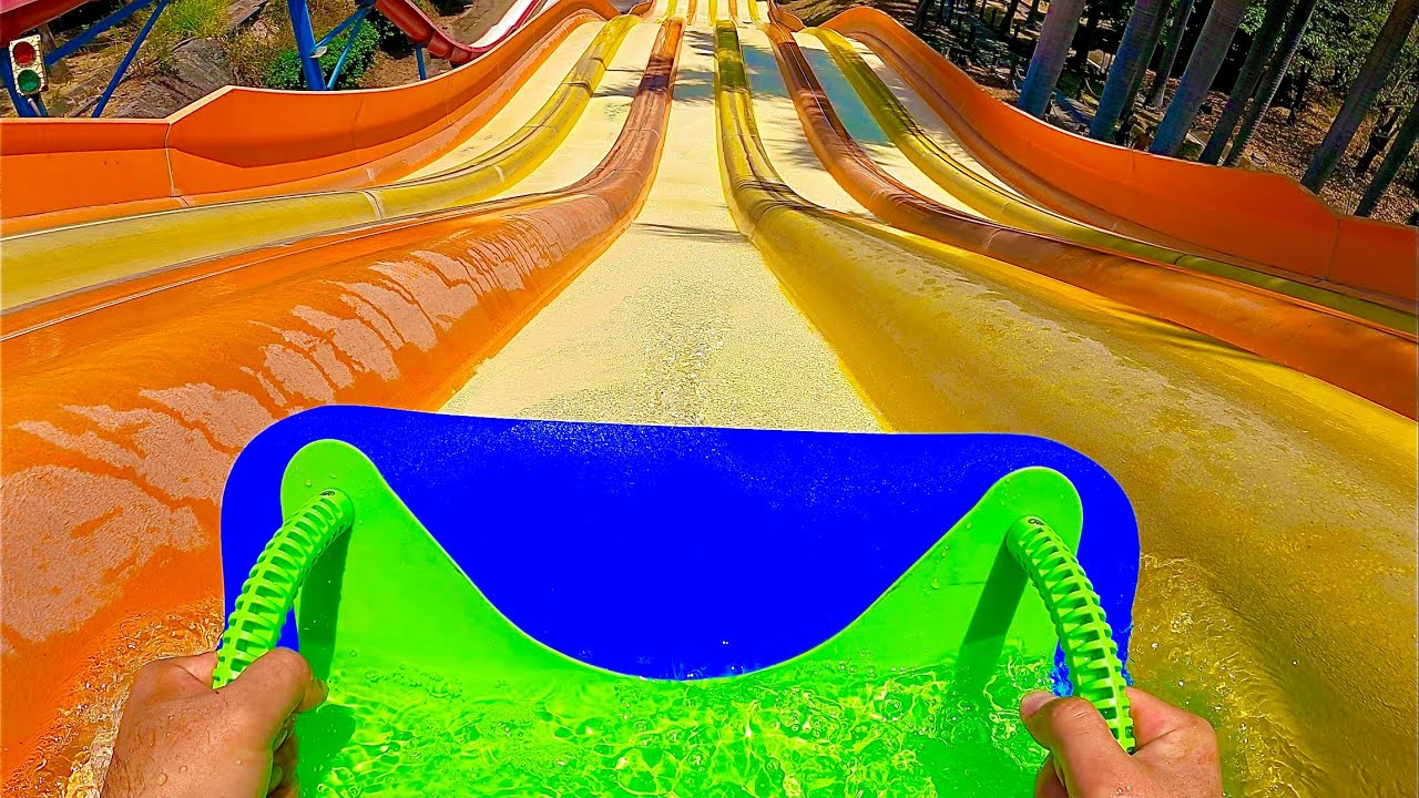 Racing Water Slide at Six Flags Hurricane Harbor Mexico - YouTube