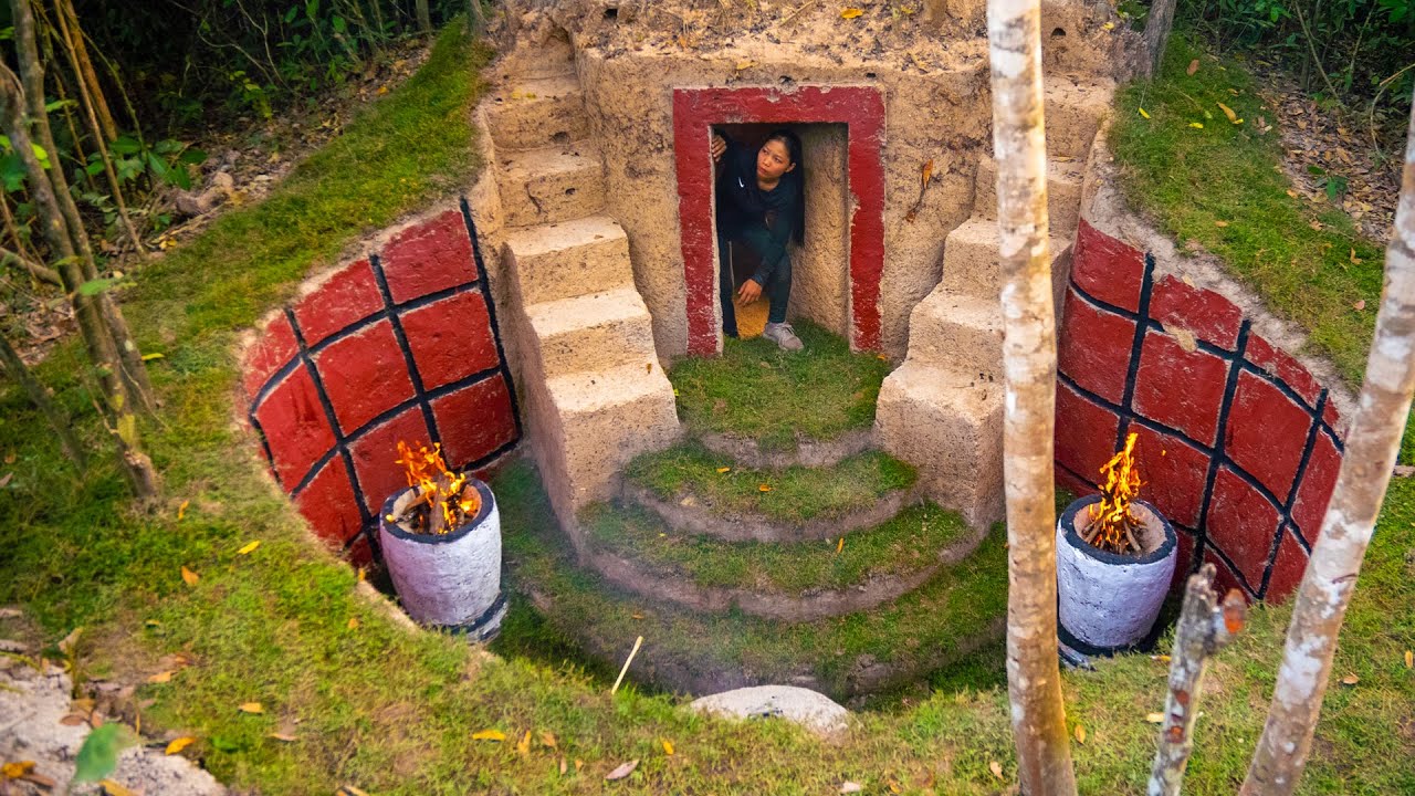 Girl Live Off Grid Built a Complete Warm Underground Shelter in the ...