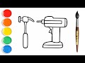 How to Draw Tools for Kids / Easy Hammer and Drill Drawing