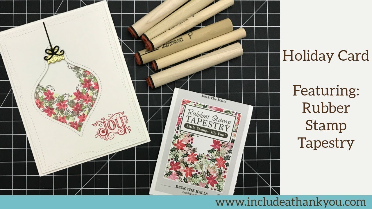 Deck the Halls Ornament Card Featuring Rubber Stamp Tapestry Peg