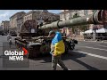 Ukraine displays destroyed Russian war trophy tanks in Kyiv