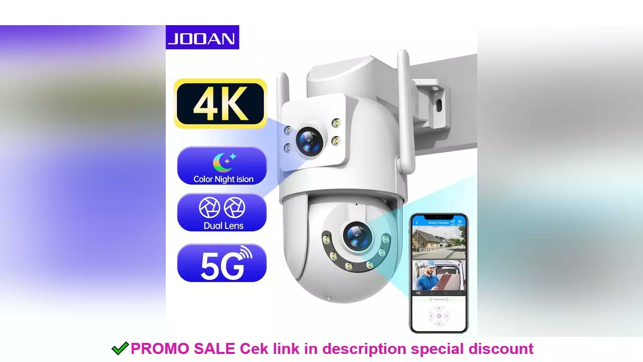 Jooan 4K 8MP HD Wifi PTZ Camera Outdoor 5G Wifi Dual Lens Security IP Cameras 5X Zoom AI Tracking ON