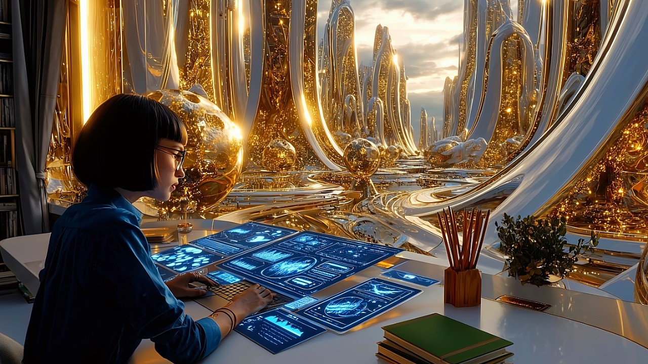 1 HOUR Cinematic Sci-Fi Utopia | Futuristic White & Gold City (Ambient 4K Visuals)