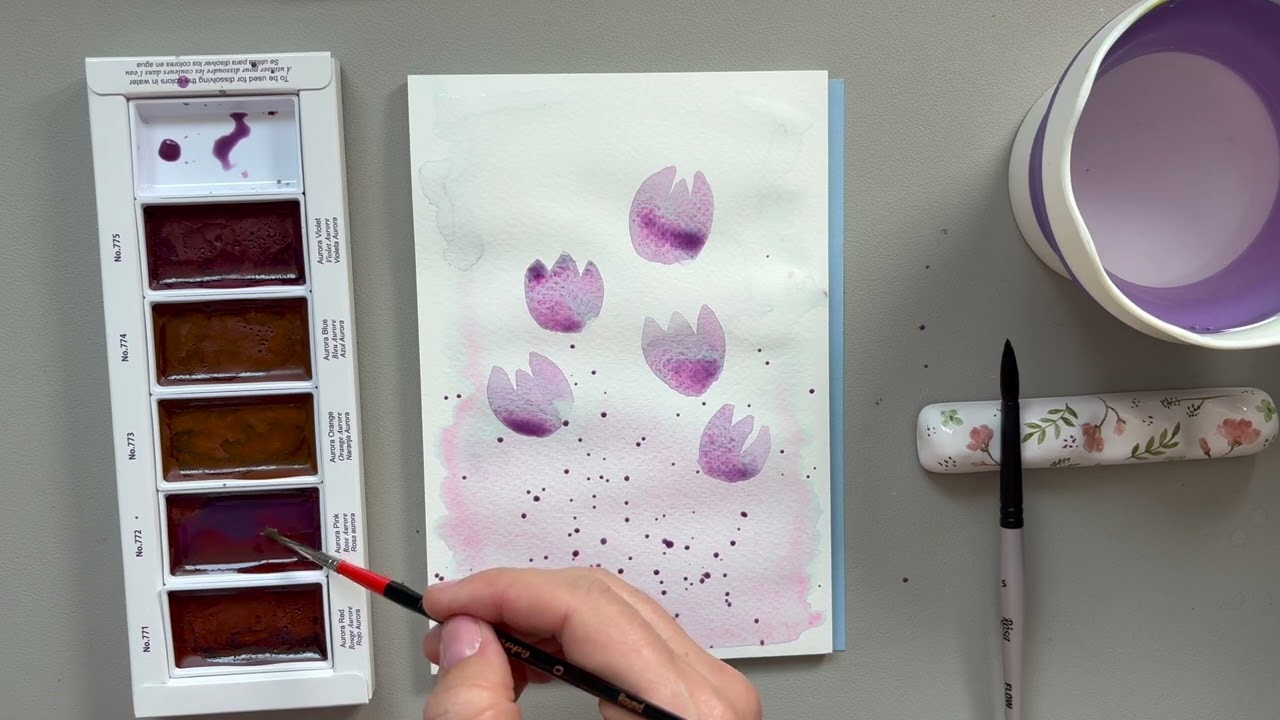 Simple Flowers in One Colour – Kuretake Gansai Tambi Granulating Set 1