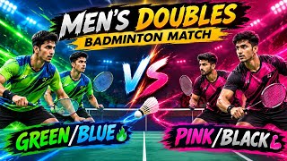 Green/Blue🔥 Vs Pink/Black💪🏸 Men's Doubles Badminton Match #highlights #trending #fullmatch #shorts  screenshot 1