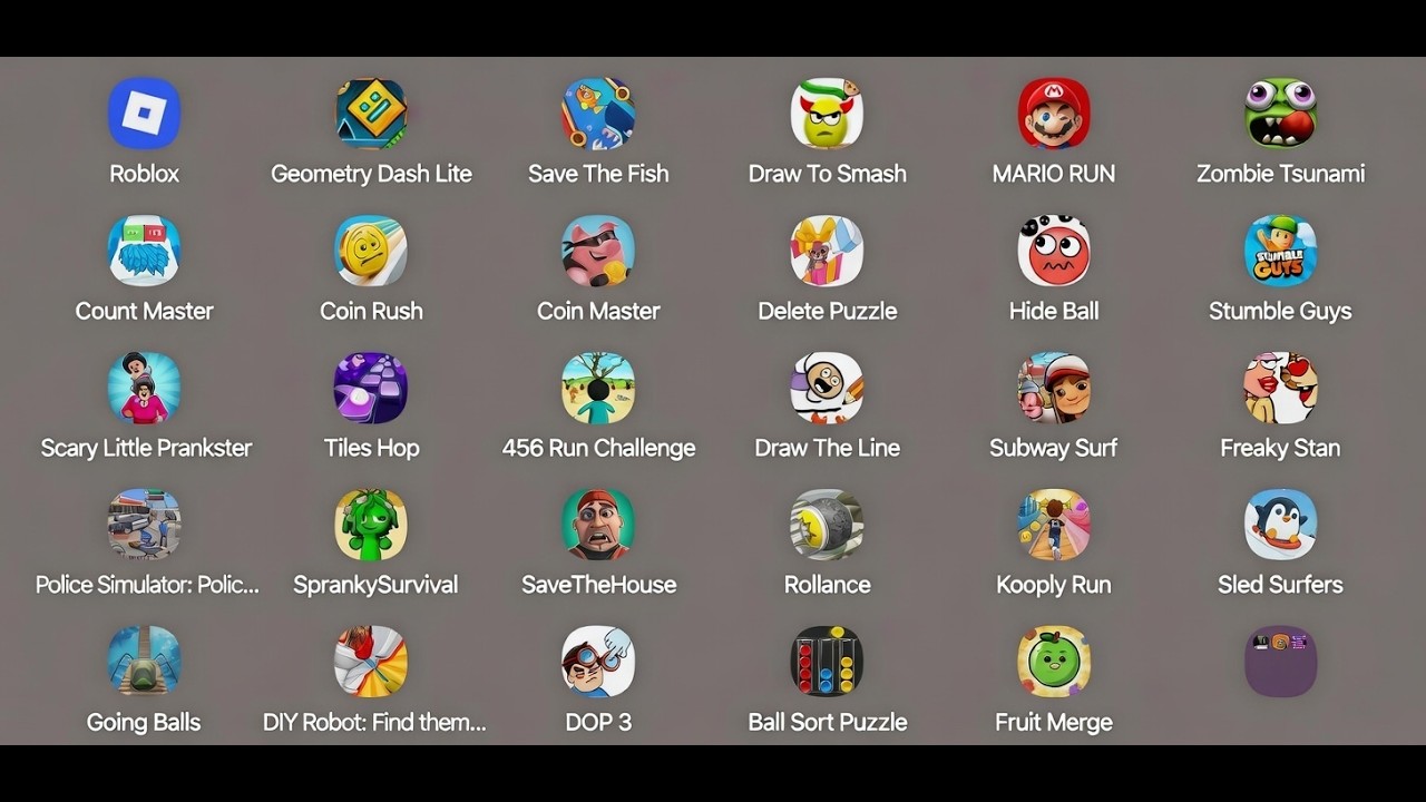 Minecraft,Bowmasters,ZombiesTsunami,Roblox,Mario Run.ZombieMaster,Hay Day,Coin Rush,Fishdom GAMEPLAY