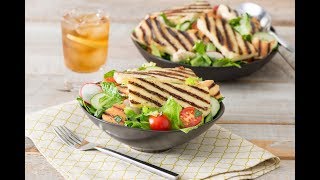 Fattoush with Grilled Halloumi and Lemon Caper Dressing