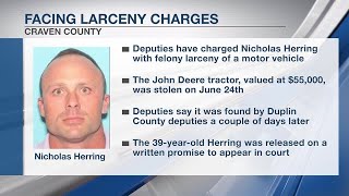 12PM: Man charged with stealing John Deere tractor