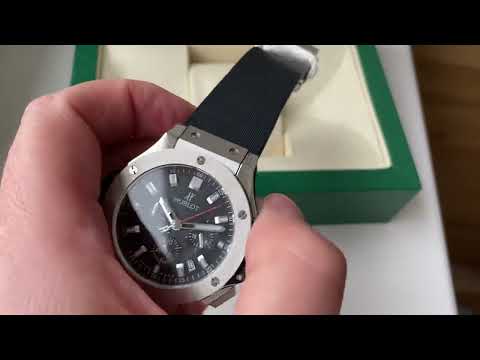 Наручний годинник Hublot Big Bang Silver Bezel AAA кварцовий чоловічий з хронографом на каучуковому ремінці з датою, видео 1