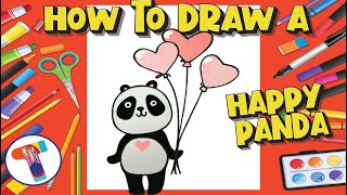 How to Draw a simple Panda with Heart Balloons