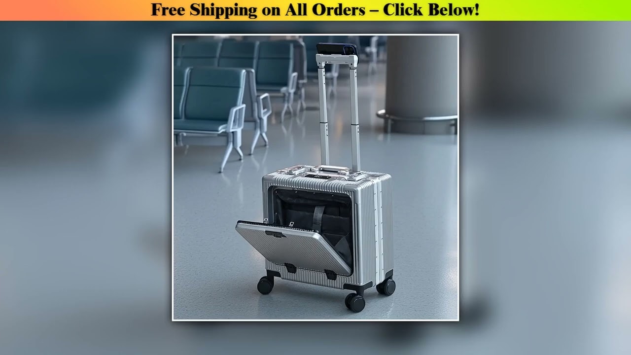 18" Front Opening Pocket Suitcase Aluminum Alloy Frame Rolling Luggage Carry On Boarding Travel