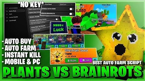 Plants Vs Brainrots Script *NO KEY* - Auto Farm, Get Any Seed, Dupe, Free Cards, Brainrot Spawner