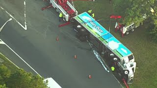 Overturned milk truck slows traffic on Route 70