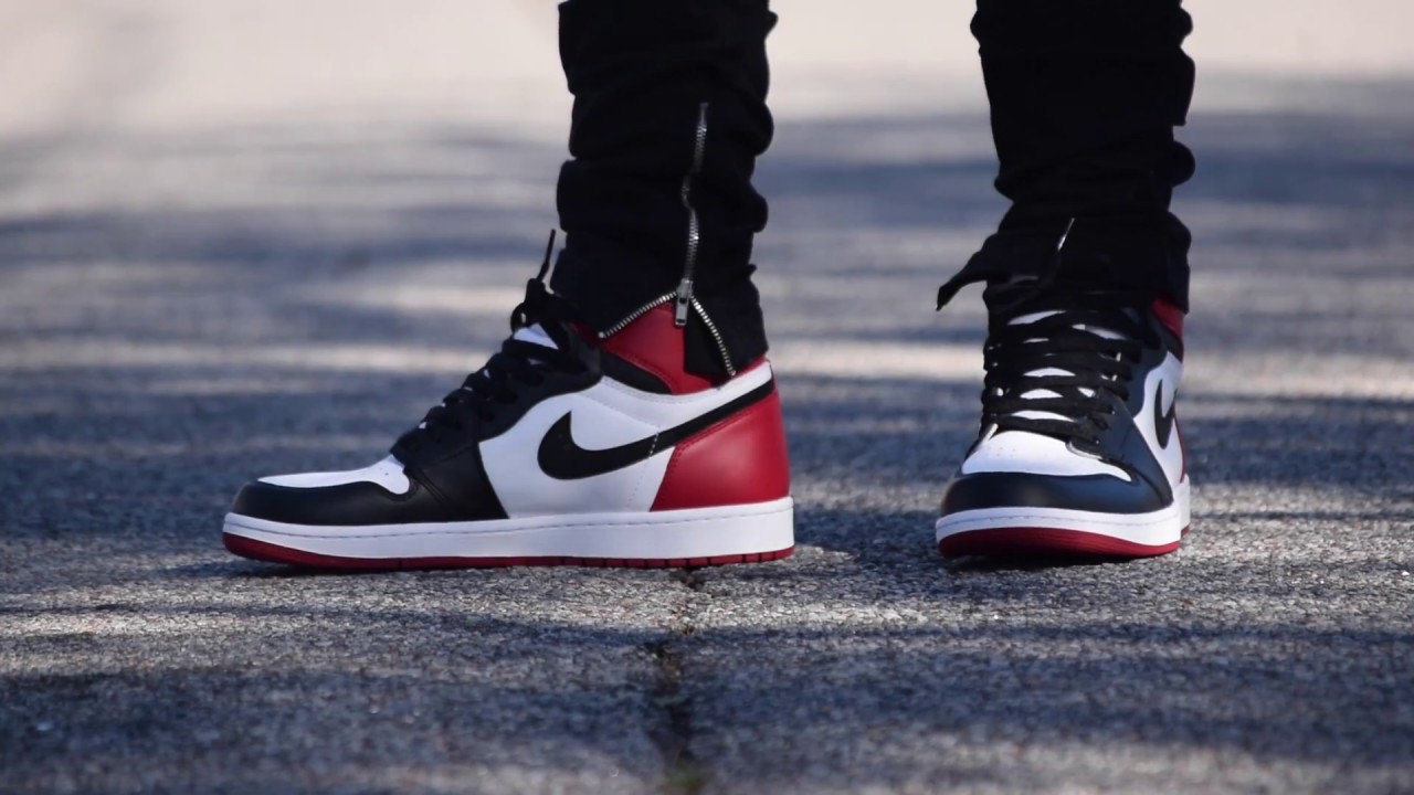 jordan 1 satin black toe on feet