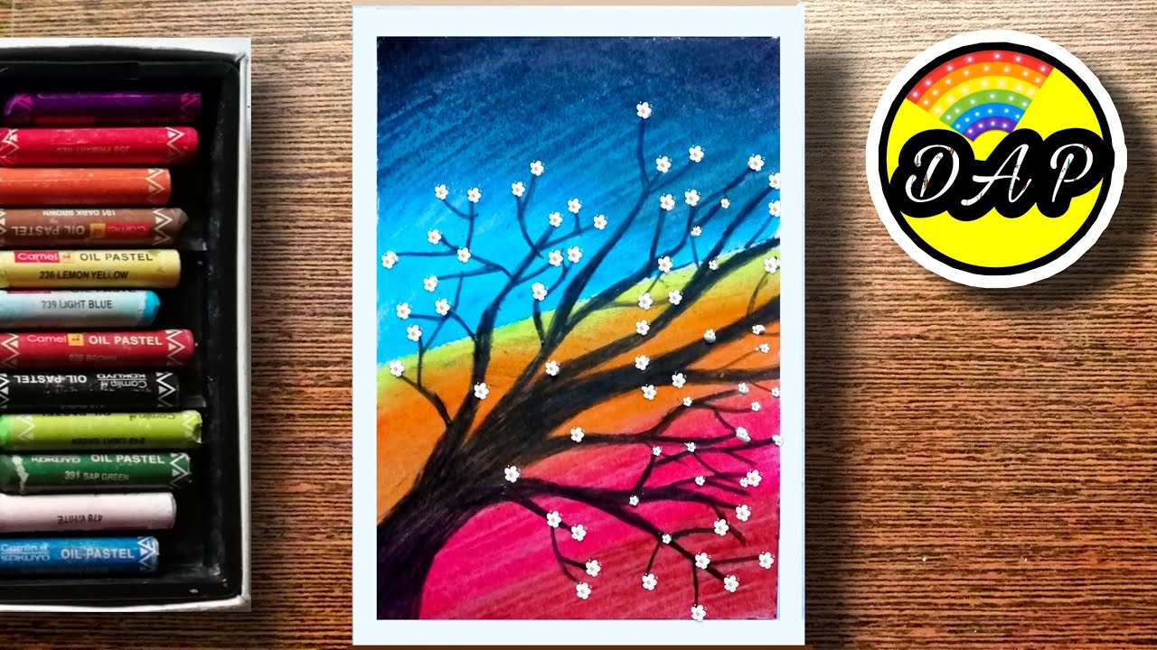 Drawing Art Painting Flower tree drawing with oil pastels YouTube