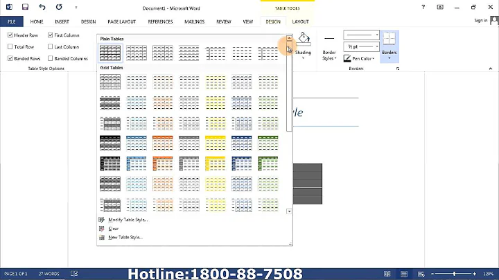 Microsoft Word 2013 How To Apply Table Style
