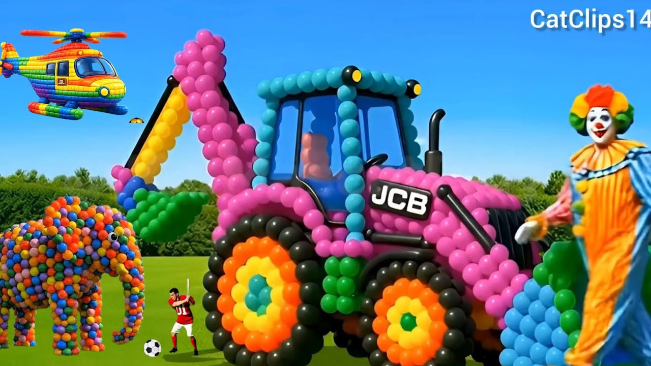 The mascot vibrato assistant JCB and animals placed on the football field is popular, co produced