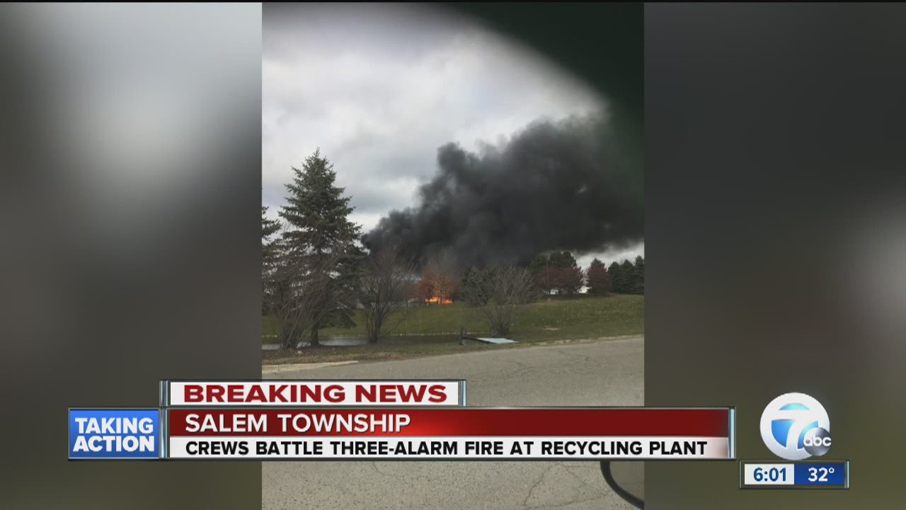 Massive fire at recycling facility in Salem Township - YouTube