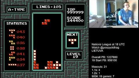 NES Tetris - 1,019,440 (First 19 start maxout, Maxout #22)
