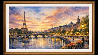 Romantic Paris Sunset Watercolor | Frame TV Art Display | 4K Art Screensaver ( No Sound) screenshot 5