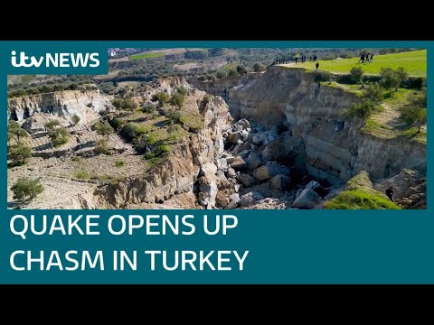 Turkey-Syria earthquake ripped huge chasm in what was once an olive field near Antakya | ITV News