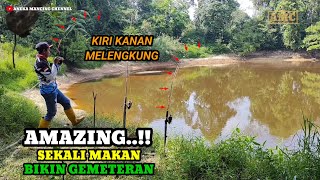 PANIK KEBINGUNGAN..!!Kiri Dimakan Kanan Melengkung Disaat Mancing Ikan Besar