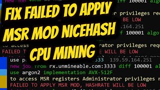 Failed to Apply MSR mod Nicehash Fix CPU Mining
