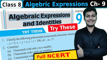 Try These CLASSIFY the Following Polynomial in MONOMIAL, Binomial , Trinomial , ETC . Class 8 Math
