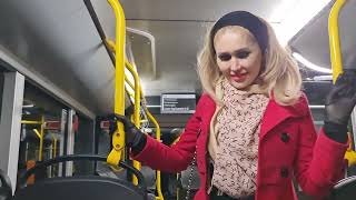 Granate Styling, walking,riding on public transport, miniskirt, #pvc thigh high boots,short red coat