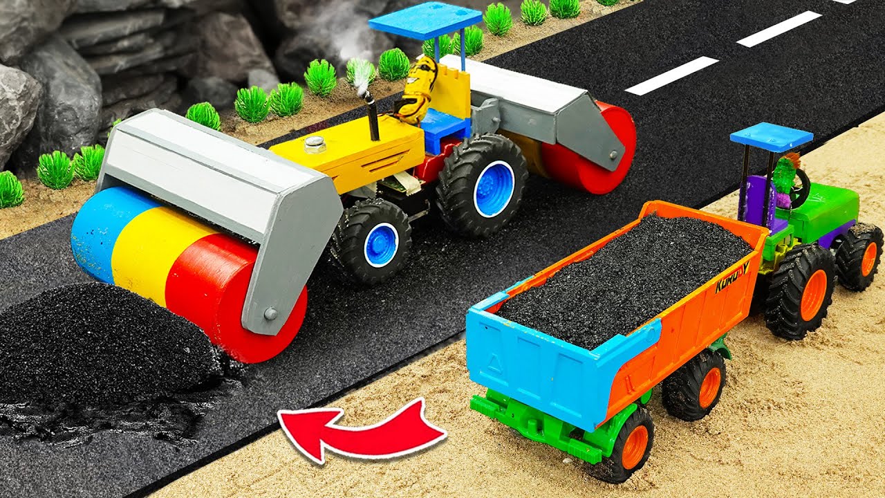 Diy tractor making mini Asphalt Road Construction  diy Road Roller Transporting Tractor  HP Mini