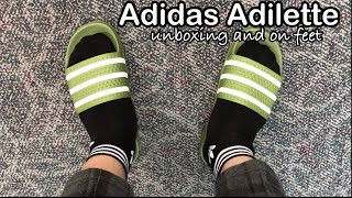 adidas adilette originals green | Unboxing and On Feet | EE6183 | Azo  Edition - YouTube