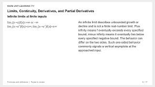 Limits Continuity Derivatives and Partial Derivatives | Formulas & Definitions