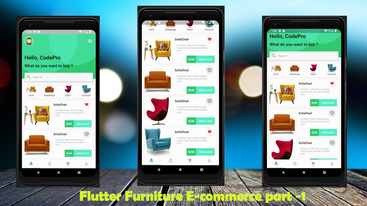 Flutter UI Design - Furniture E-Commerce Application part 1 - Android - IOS