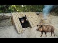 Built a secret shelter under fallen trees #survival #camping