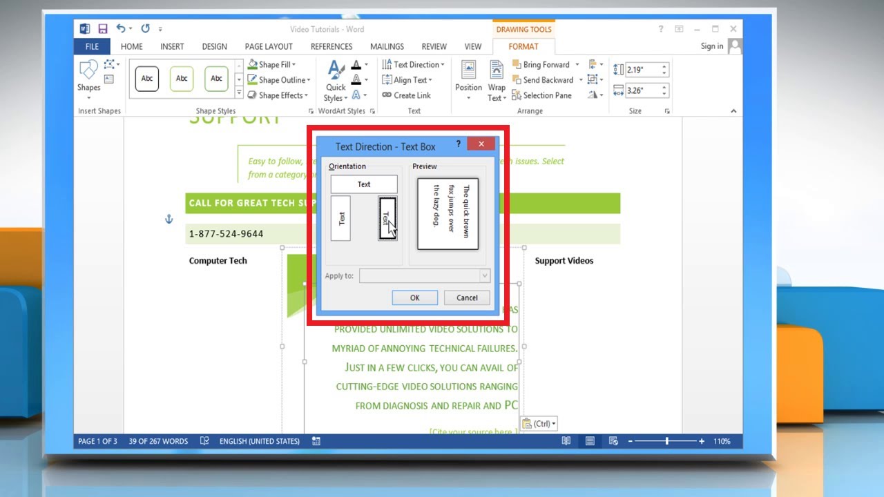 how to change text direction in microsoft word