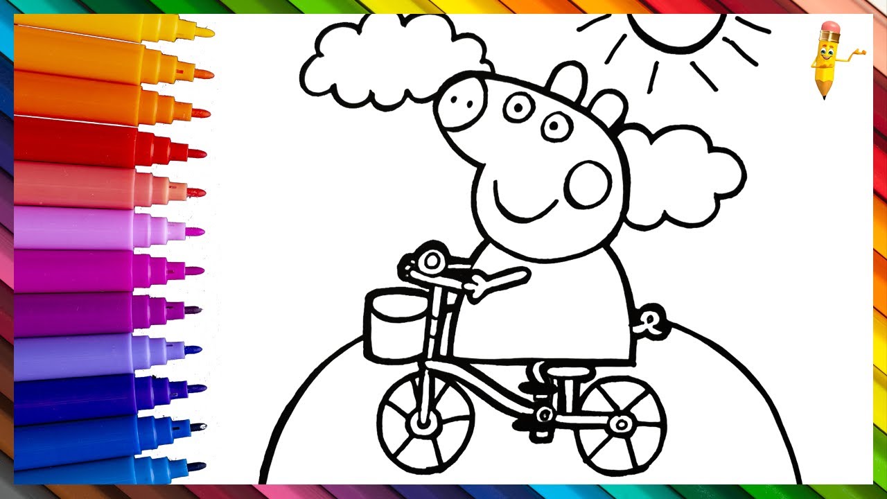 Drawing And Coloring Peppa Pig Riding Her Bike 🐷🚲 Drawings For Kids -  YouTube