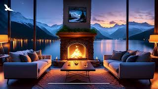 Cozy Lake House Fireplace Ambience Crackling Fire Sounds 🔥 Mountain Cabin Fireplace Noises for Sleep