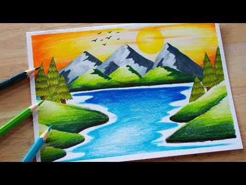 ภาพระบายสีวิวธรรมชาติ ( สีไม้ ) / วาดรูป | How to draw Scenery with Color pencil