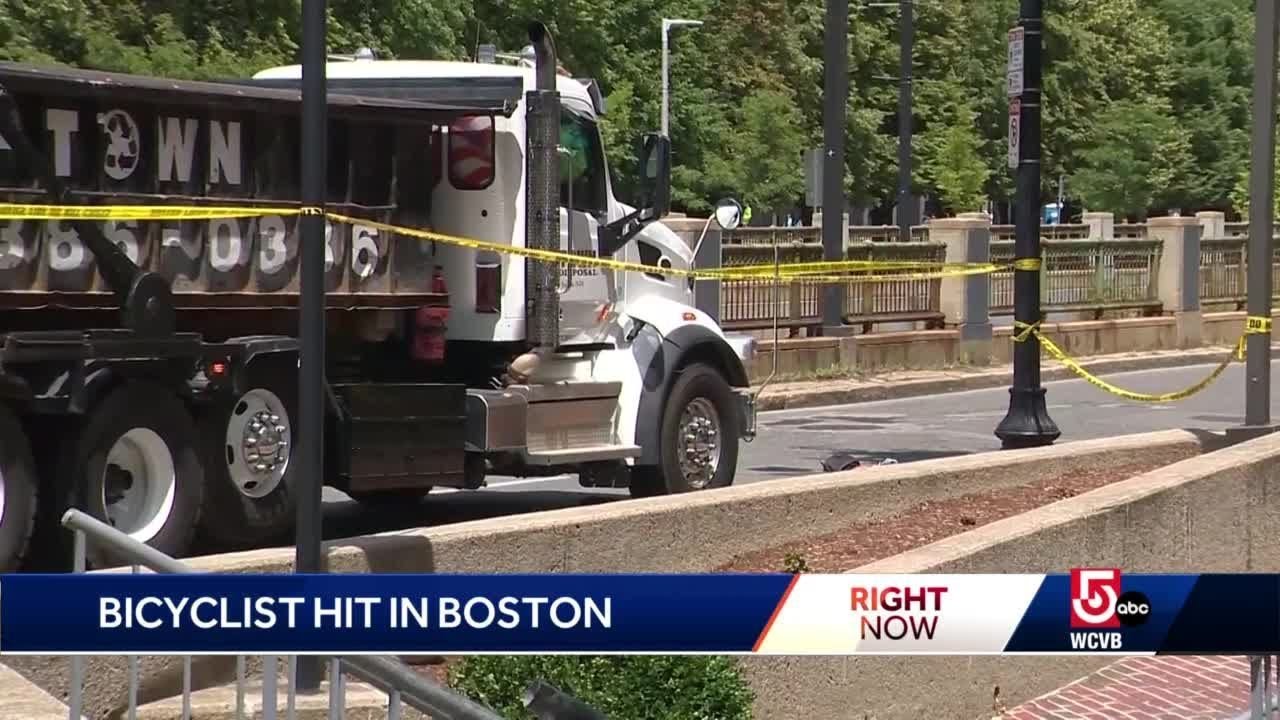 Bicyclist seriously injured in crash with dump truck - YouTube