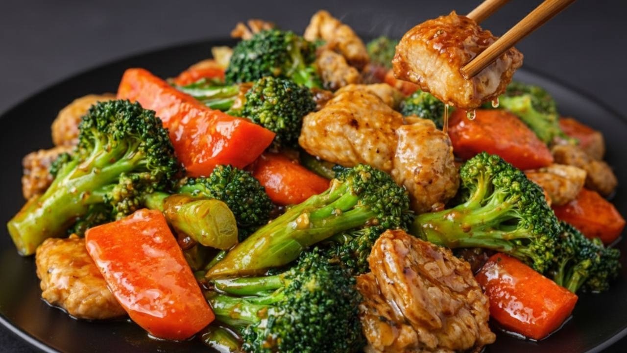 Sehr einfach Stir-Fry Brokkoli und Karotten mit Hähnchen | Geheimes Rezept Hähnchen in 15 Minuten