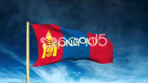 Mongolia Flag Slider Style With Title. Waving In The Wind With Cloud Background